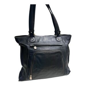 Liz Claiborne Black Genuine Leather Tote with Zipper Accents